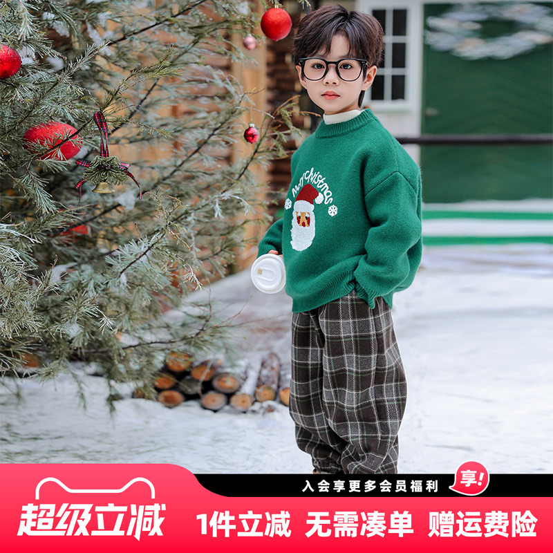 男童毛衣2025冬装新款儿童秋冬款加厚圣诞款针织衫男孩冬季毛线衫
