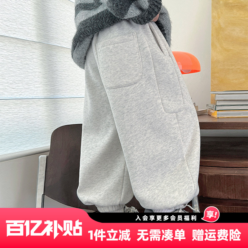 男童加绒裤子运动裤卫裤2025秋冬新款儿童加厚保暖一体绒休闲长裤