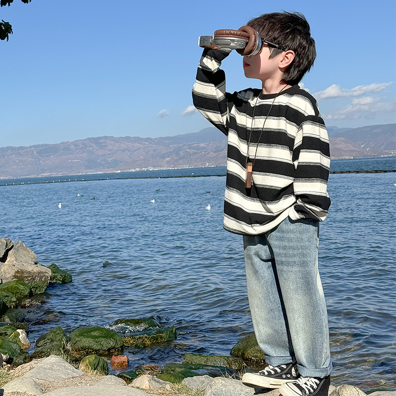 男童长袖T恤2025秋装新款儿童中大童男孩春秋款打底衫上衣秋装