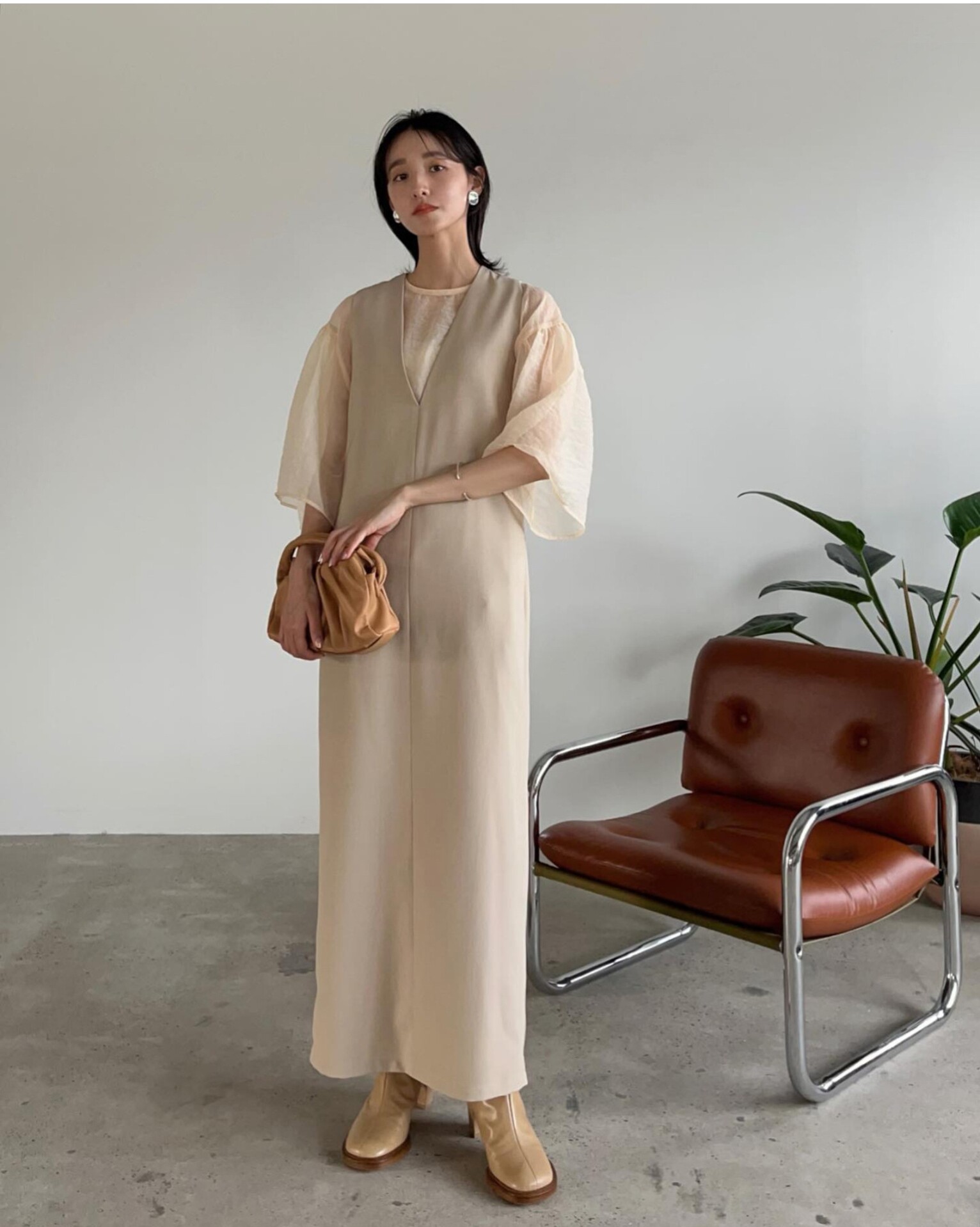 高定新款日本clane松本惠奈文艺两件套复古法式衬衣背心V领连衣裙