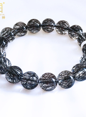 顺发天然巴西黑发晶手链本命年黑水晶男女士黑钛晶手串黑碧玺发晶