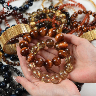 直播天然发晶手链男女精品黑水晶骨干金钛晶手串猫眼石巴西黄绿发