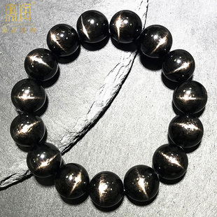 高级感收藏级天然金运石手链男女士十字星光黑猫眼石手串黑水晶