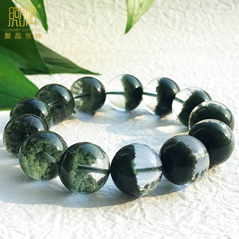 收藏级天然巴西聚宝盆绿幽灵手串千层金字塔幽灵异象水晶单圈手链