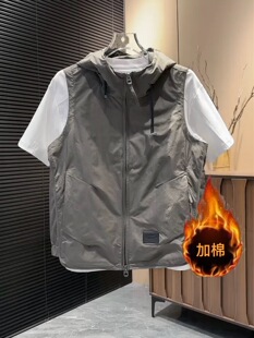 秋冬新款男士连帽薄棉马甲2026时尚潮流百搭青年气质流行无袖坎肩