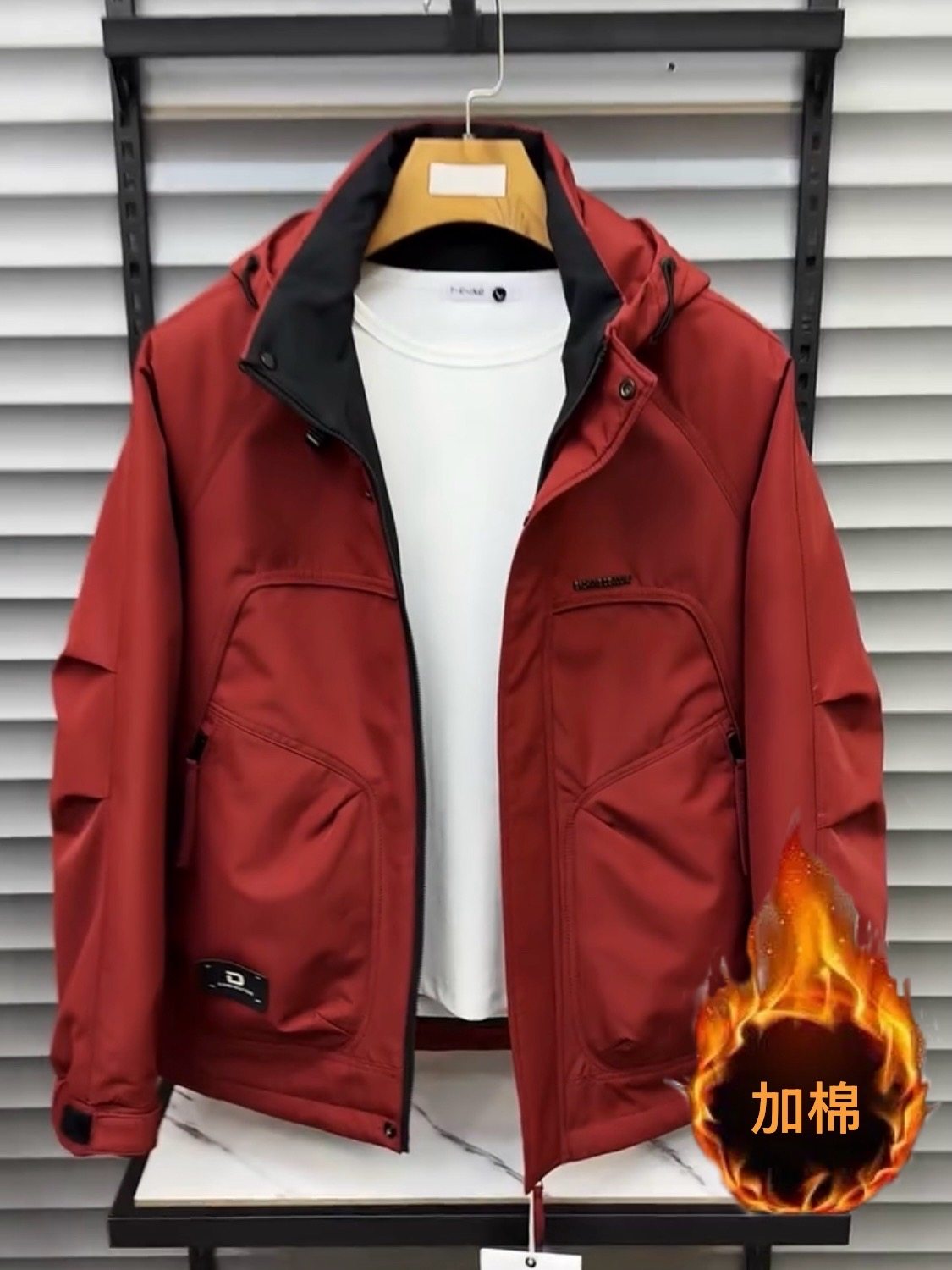 男士春季新款连帽棉衣2026时尚潮流百搭青年休闲保暖棉服工装外套,男装,棉衣,淘宝优惠券,粉丝福利购,淘宝优惠卷