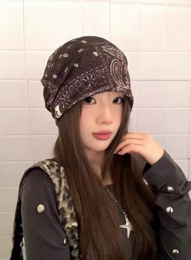 复古做旧碎花头巾帽女春夏薄款包头堆堆帽废土风显脸小套头冷帽