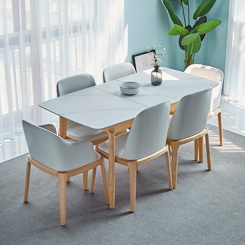 长方形岩板折叠餐桌 北欧小户型饭桌现代简约实木伸缩餐桌椅组合
