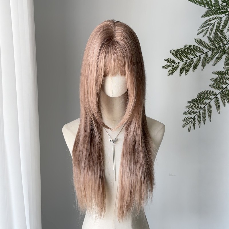 【荔荔雾粉】假发全头套龙须鬓角层次感雾粉色齐刘海长直发假发套,美发护发/假发,日常整顶假发,淘宝优惠券,粉丝福利购,淘宝优惠卷