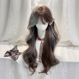 【蓝莓生巧】假发全头套蓝色刘海染长卷发挑染个性日常佩戴假发套