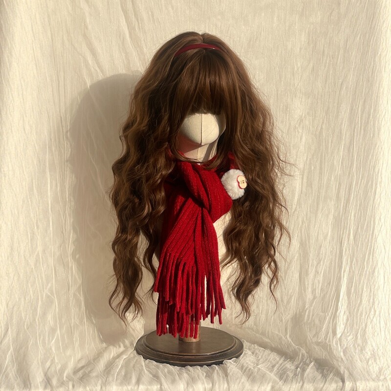 小熊曲奇巧克力色日系羊毛卷假发