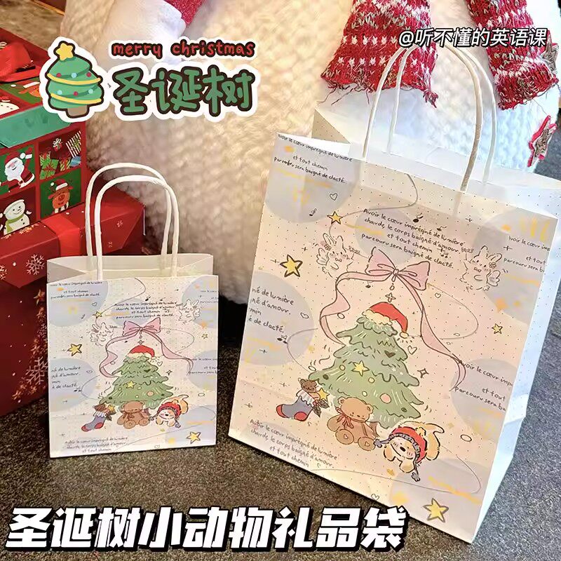 圣诞树小动物里礼品袋手提袋大容量礼品袋卡通可爱包装袋节日送礼