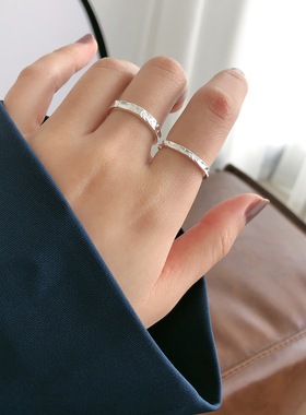 日系cherry kitty通体925银锡箔金箔开口戒指简约个性不规则凹凸