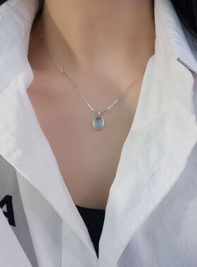 日系设计师topwhits925银海蓝宝银饰组合女镶嵌石系列百搭银项链