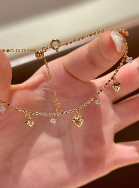 日系cherry kitty流苏爱心闪钻手链女轻奢ins小众设计高级感气质