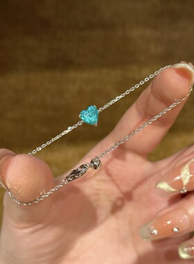 日系设计师topwhits925银帕拉伊巴爱心手链女夏季清冷感显白精致