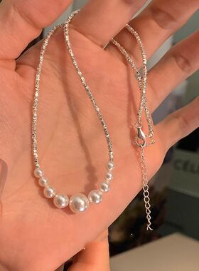 日系Cherry Kitty法式轻奢碎银子珍珠项链女vingate奢华高级感颈