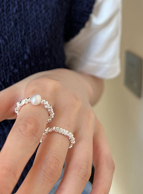 日系cherry kittys925银碎银子珍珠戒指女ins潮时尚个性小众设计