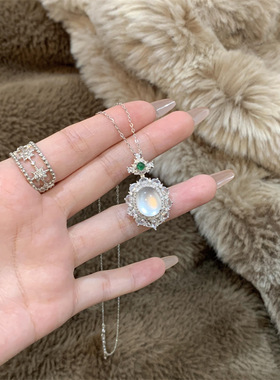 日系Cherry Kitty新中式镶钻冰透蛋面项链女复古轻奢高级感颈