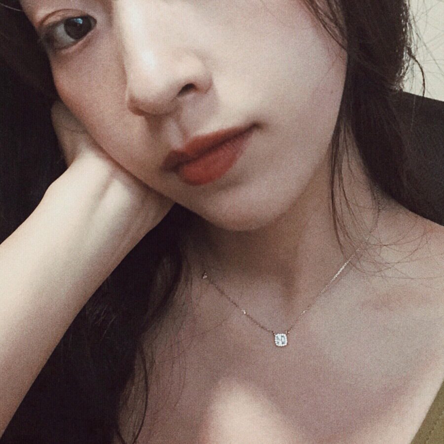 日系cherry kitty方钻项链韩国925银ins冷淡风锁骨链精致镶钻颈