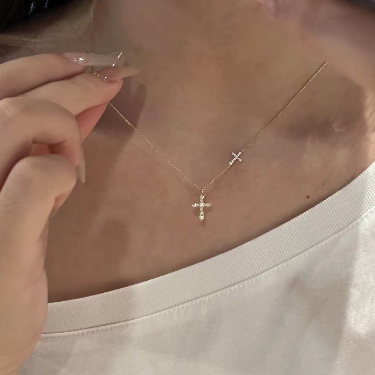 日系设计师topwhits925银满钻双吊坠项链女精致简约百搭锆石超闪