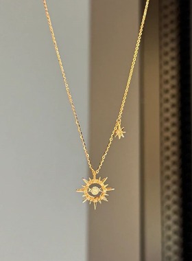 日系Cherry Kitty超闪灵动闪钻太阳吊坠项链女小众气质设计感颈