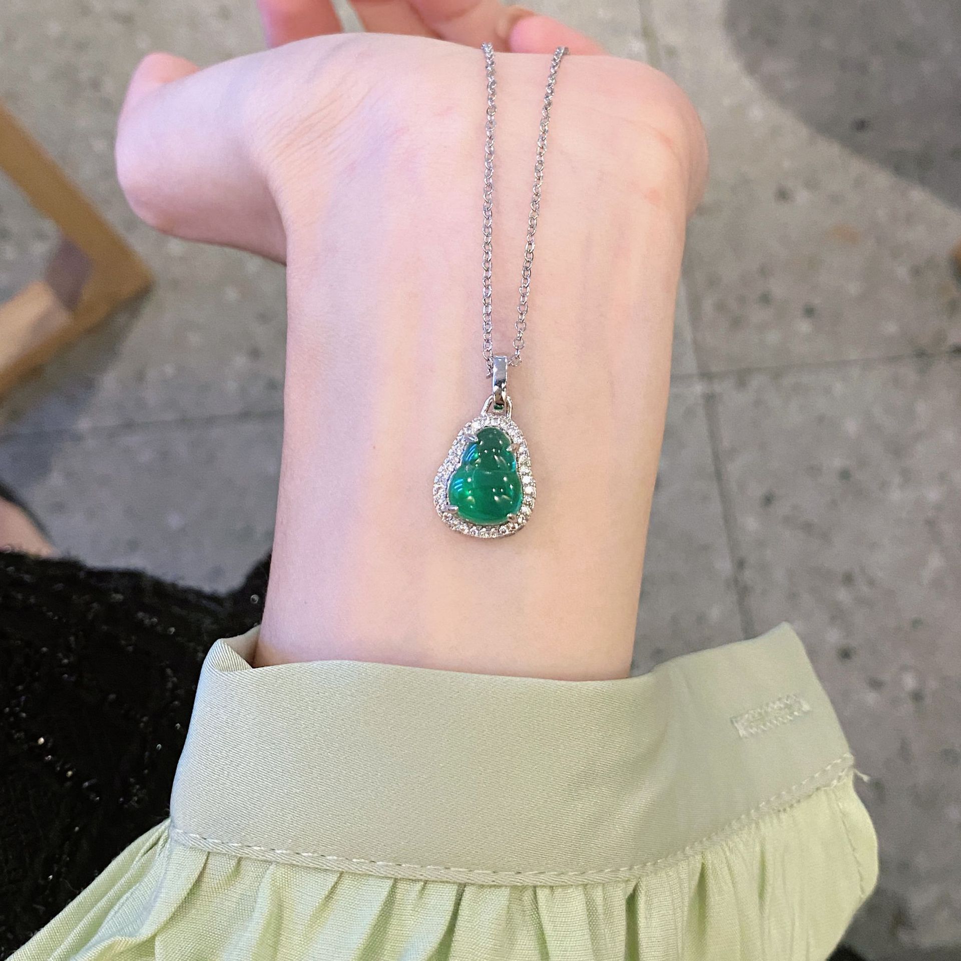 日系Cherry Kitty碧绿小葫芦项链女轻奢ins气质百搭时尚小众高级