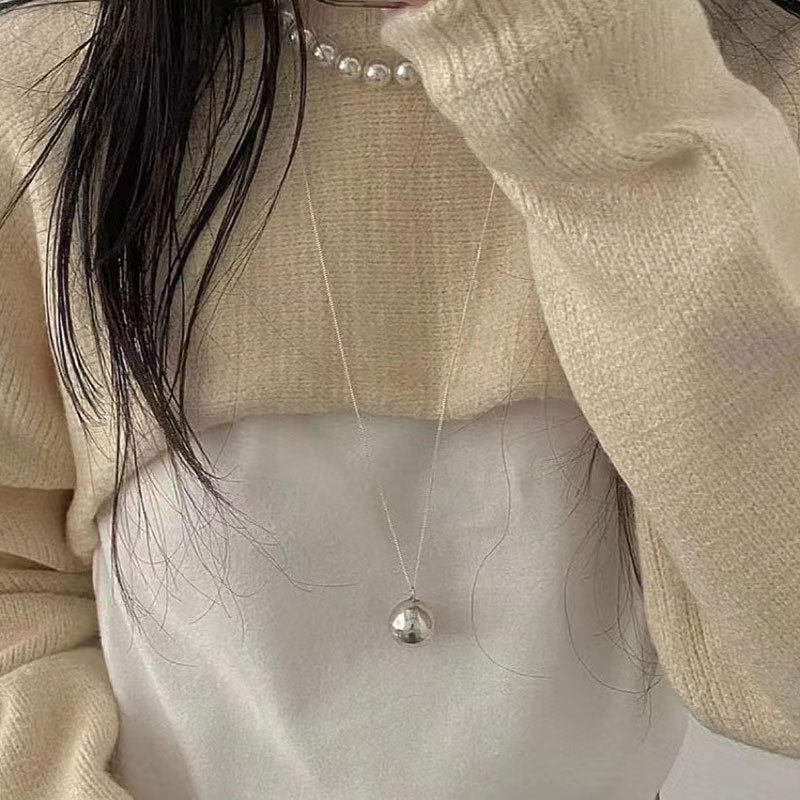 日系cherry kitty925银小球毛衣链女长款圆球小众设计师款银珠