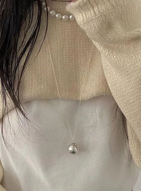 日系cherry kitty925银小球毛衣链女长款圆球小众设计师款银珠