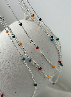 日系cherry kittys925银彩虹豆豆项链女ins冷淡风颈链iu气质锁骨