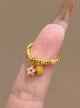 日系Cherry Kitty福牌樱花戒指女ins小众设计感超闪爆闪碎金蹦迪