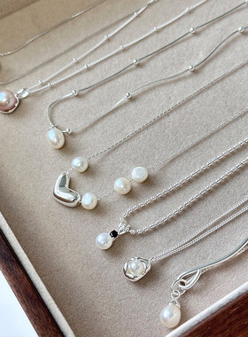 日系cherry kitty珍珠项链合集s925银锁骨链年初春韩国款银项链