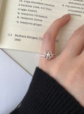 日系cherry kitty925银花朵珍珠戒指女简约小众设计甜美小清新