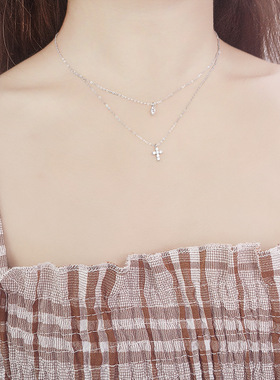 日系设计师topwhits925银迷你项链女镶钻闪钻双层链小众ins冷淡风
