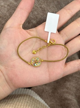 日系Cherry Kitty新中式古法珐琅桃花手链女vintage轻奢小众设计