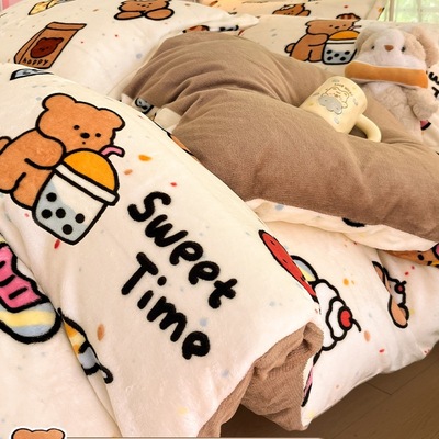 冬季加绒被套单件牛奶绒珊瑚绒宿舍单人单独毛绒被罩1.5米四件套3