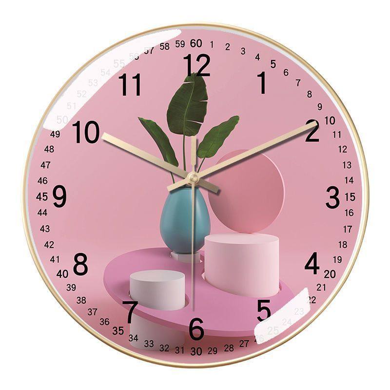 装饰画挂钟客厅简约静音免打孔石英钟现代家用创意挂表圆形电波钟