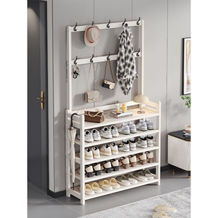 简易鞋架家用门口多层鞋柜衣帽架一体挂衣架多功能置物架租房好物