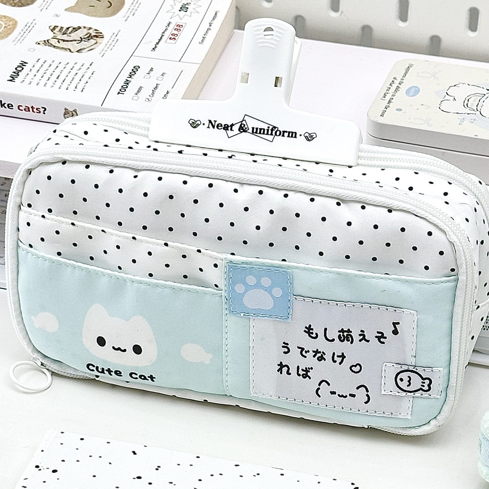 可爱波点小猫笔袋高颜值ins风小众不撞款学生女生文具盒2025新款