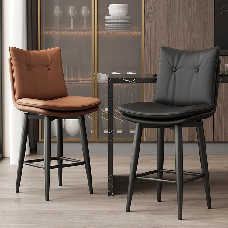 轻奢吧台椅家用铁艺旋转酒吧椅设计师高脚椅子靠背前台高脚B&