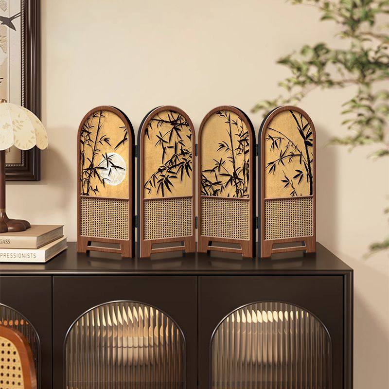 小屏风摆件中古风竹子新款桌面摆台画折叠折屏高级感电视柜装