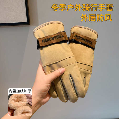 麂皮绒复古骑行手套女士冬季2025新款加厚保暖御寒防寒冻骑电动车