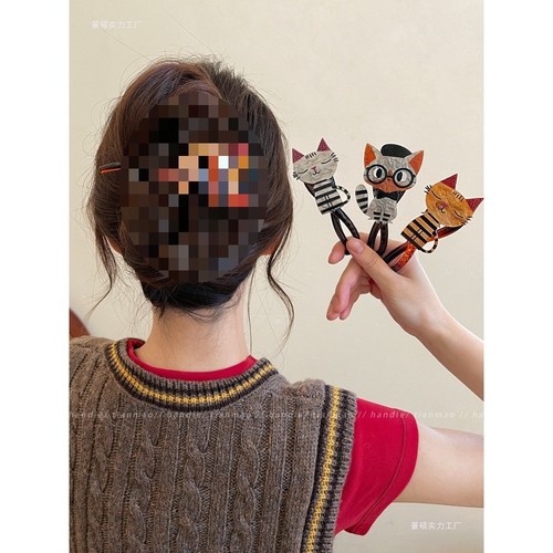 萌趣可爱猫咪扭扭夹2025新款感后脑勺一字抓夹盘发大号发量多