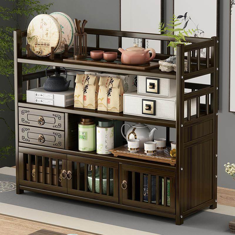 【店铺热销】桌面茶具架小型博古架实木中式茶桌上收纳置物架茶台