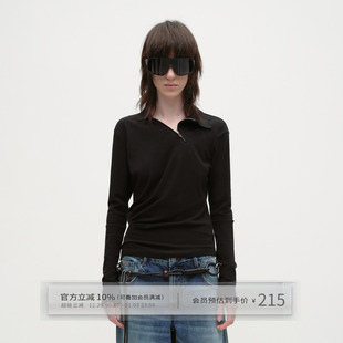 设计感黑色斜拉链POLO衫 打底衫 T恤女秋季 长袖 上衣 修身 出逃赤岗西