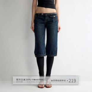 原创两穿全棉女超低腰直筒五分牛仔短裤 出逃赤岗西 复古蓝丝光棉