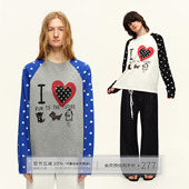 T恤女春季 爱心撞色波点插肩长袖 宽松打底上衣 复古美式 出逃赤岗西