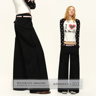 裤 子女春低腰垂感高级感休闲显瘦直筒阔腿西装 黑色裤 出逃赤岗西