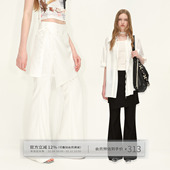 出逃赤岗西 子 女秋设计感休闲喇叭裤 蕾丝拼接假两件白色西装 裙裤