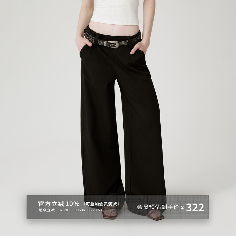 出逃赤岗西 原创高级垂坠感黑色西装裤女宽松低腰直筒阔腿西裤子